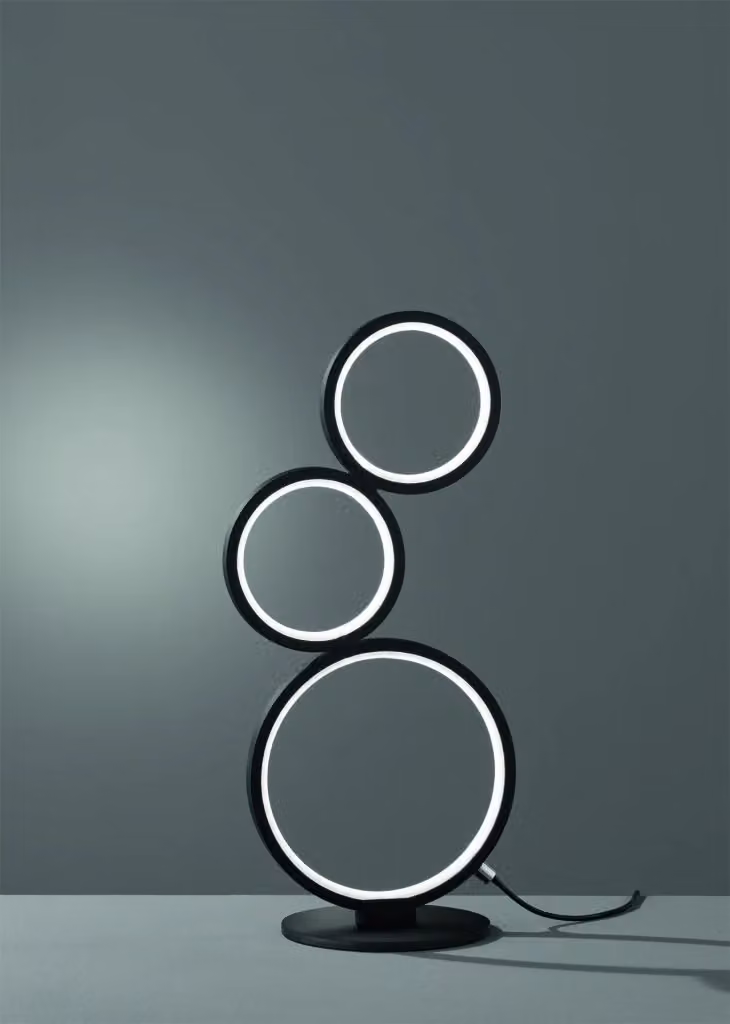Lampada da tavolo LED Rondo GD Trio di Trio Leuchten, colore nero, con luce dimmerabile e design moderno a tre cerchi – 2