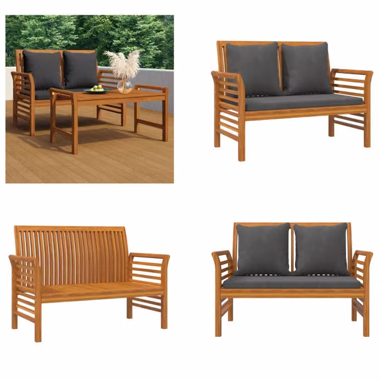 vidaXL Panca per divano con cuscini grigio scuro in legno massiccio di acacia - Panca per divano - Panche per divano - Panca per divano in legno massiccio - Panca per divano in legno