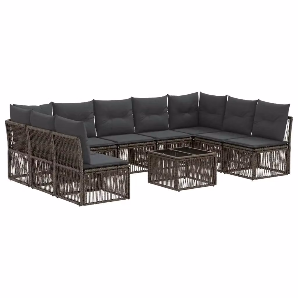 Set Divano da Giardino vidaXL 10 Pezzi Grigio in Polyrattan con Cuscini e Tavolino – 2