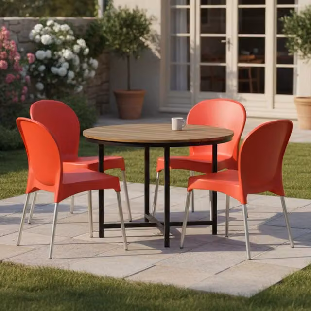 Set di 4 sedie da esterno impilabili Eclectic DMORA, colore rosso opaco