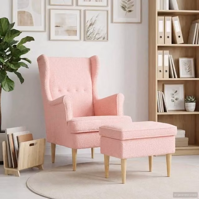 Divano Sedia-Poltrona con Ottomano 2 pz Rosa Boucl¨¦ 173881