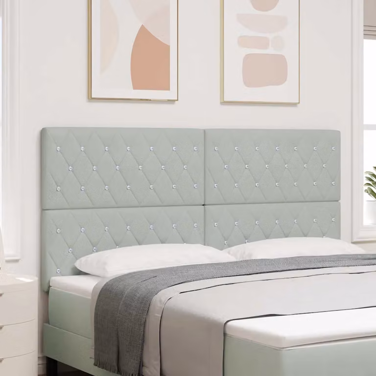 Testiera per letto con illuminazione LED vidaXL in velluto grigio chiaro, Larghezza: 180 cm
