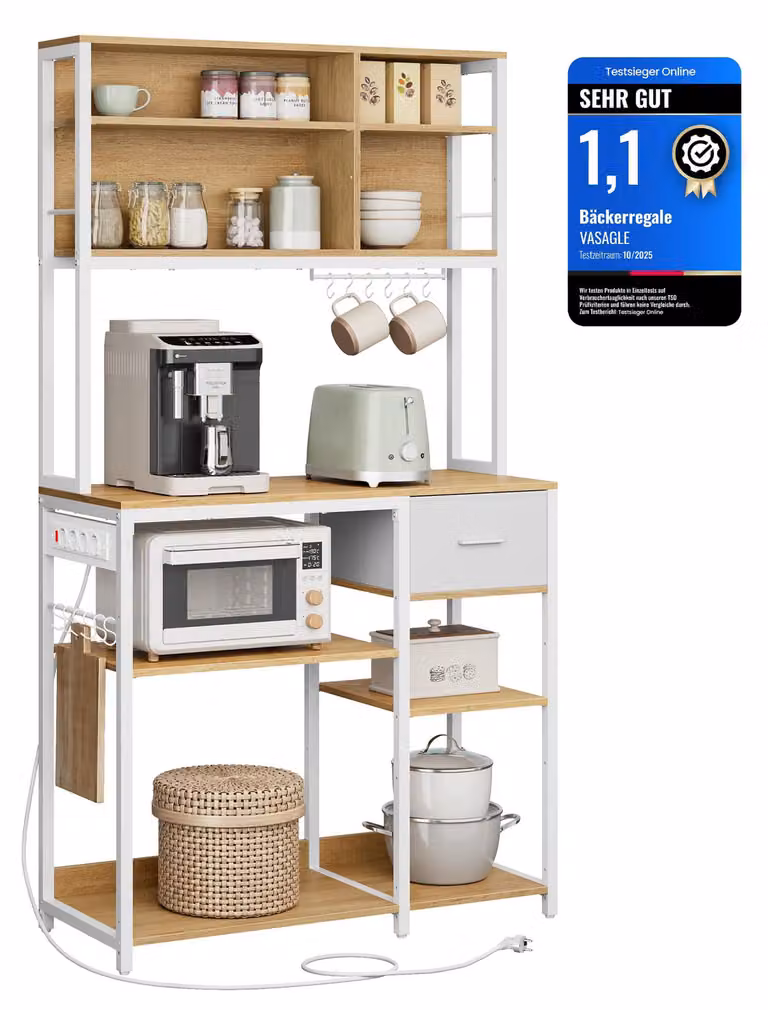 VASAGLE, scaffale da cucina con prese elettriche, scaffale autoportante, 40 x 100 x 180,8 cm