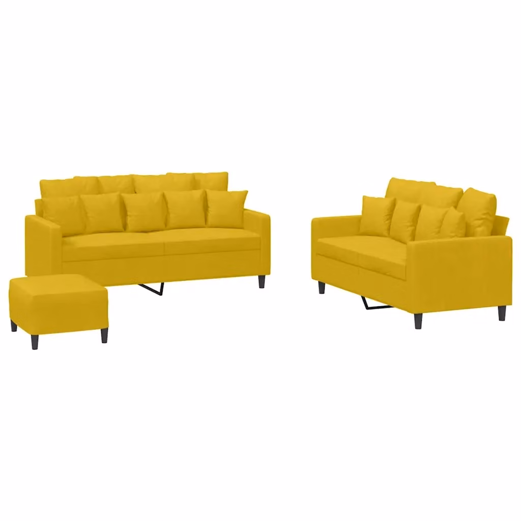 Set di 3 divani moderni vidaXL in velluto giallo con cuscini inclusi – 2