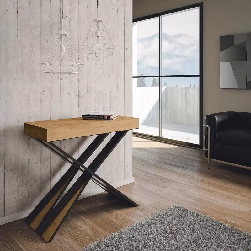 Consolle allungabile Itamoby Diago Small in legno e metallo, colore Antracite e Quercia Natura, L/P/H: 90 x 40 x 77 cm (estendibile fino a 196 cm) – 2