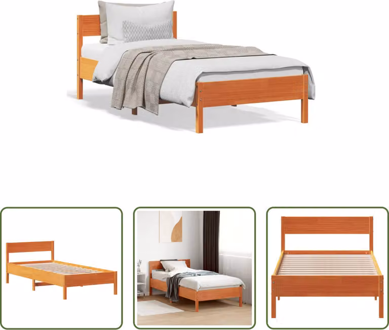 The Living Store letto in legno massiccio senza materasso cera marrone 75x190 cm legno di pino