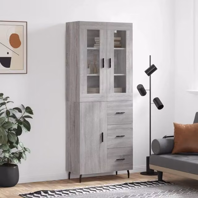 Credenza-Buffet-Armadio da cucina Grigio Sonoma 69,5x34x180 cm in Legno Multistrato 117541