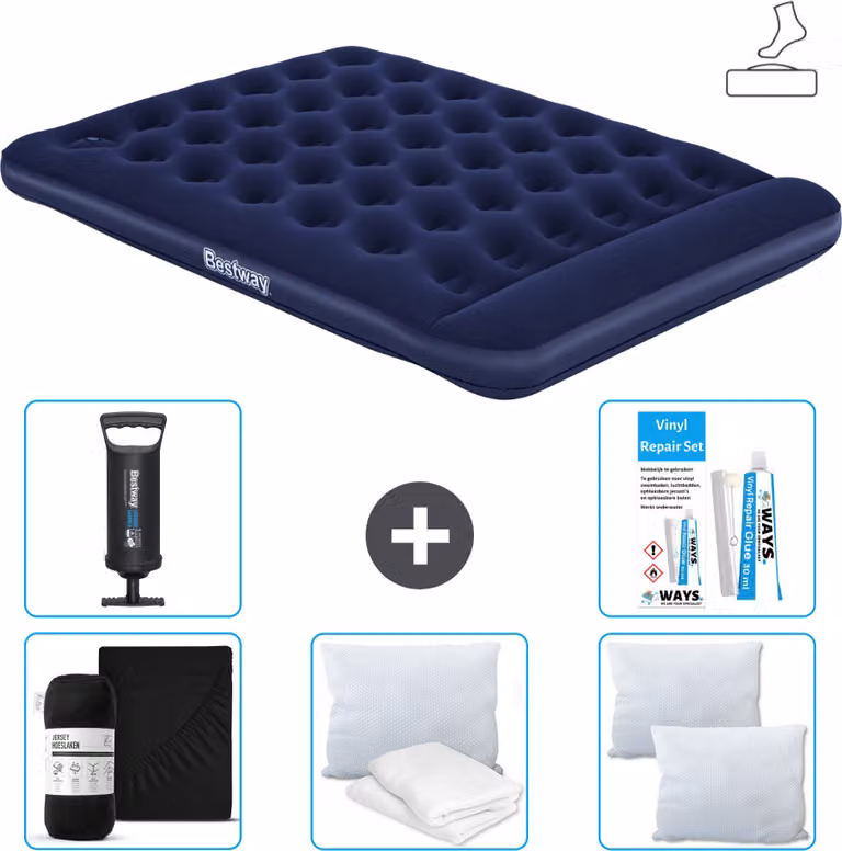 Materasso gonfiabile Bestway - 2 persone - 152 x 203 x 28 cm - Blu - Accessori inclusi