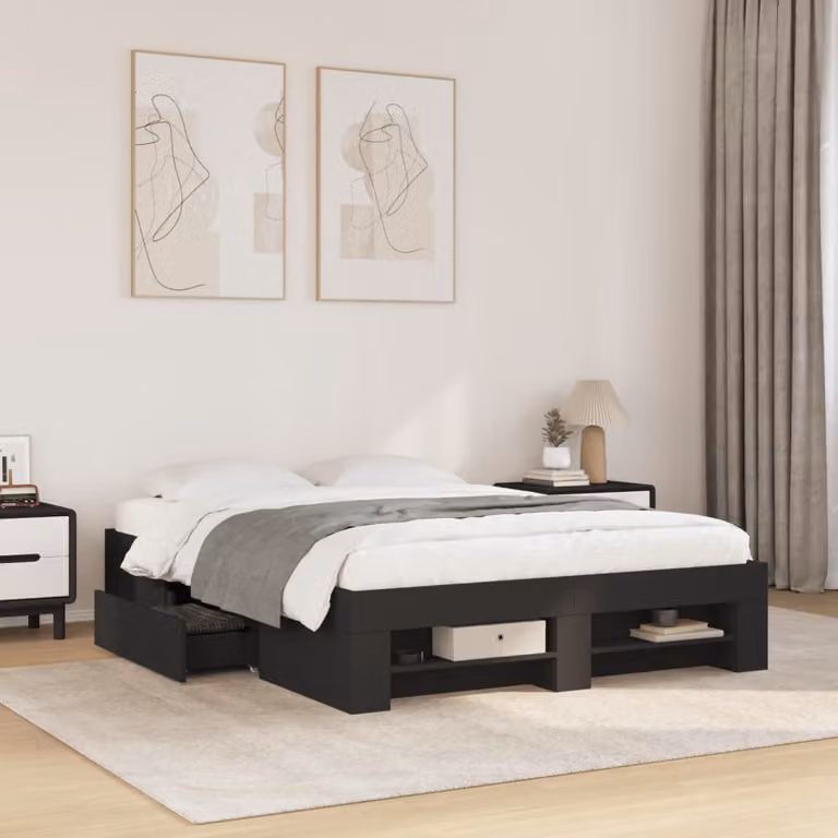 vidaXL Giroletto Nero con Cassetti in Legno Multistrato e MDF L/P/H: 120 x 200 x 33 cm