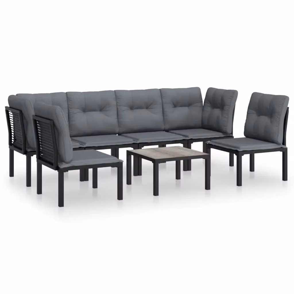 Set Salotto da Giardino vidaXL in Polyrattan Nero e Grigio con Cuscini, 7 Pezzi – 2