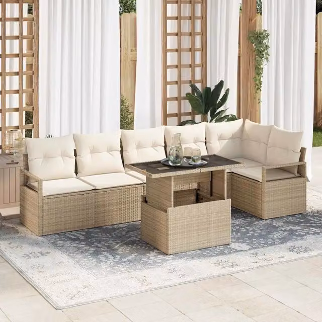 Set Divano da Giardino 7 pz Beige Poly Rattan 3357574