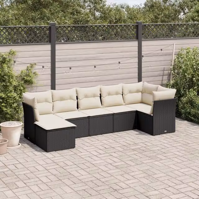 Set Divani da Giardino con Cuscini 7pz Nero Polyrattan 3249805