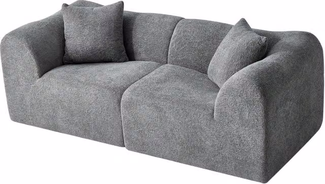 Divano lineare a 2 posti Chicfurn in velluto grigio con cuscini e schiuma ad alta densità per soggiorno o ufficio, L: 193 cm, P: 67 cm, H: 49 cm
