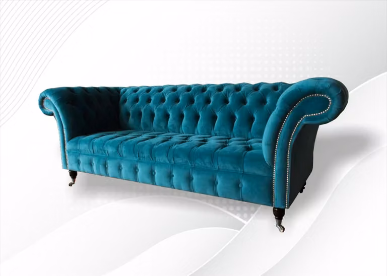 Gemütliche Sofa Couch Chesterfield Turkis Textil Couchen Polster Dreisitzer