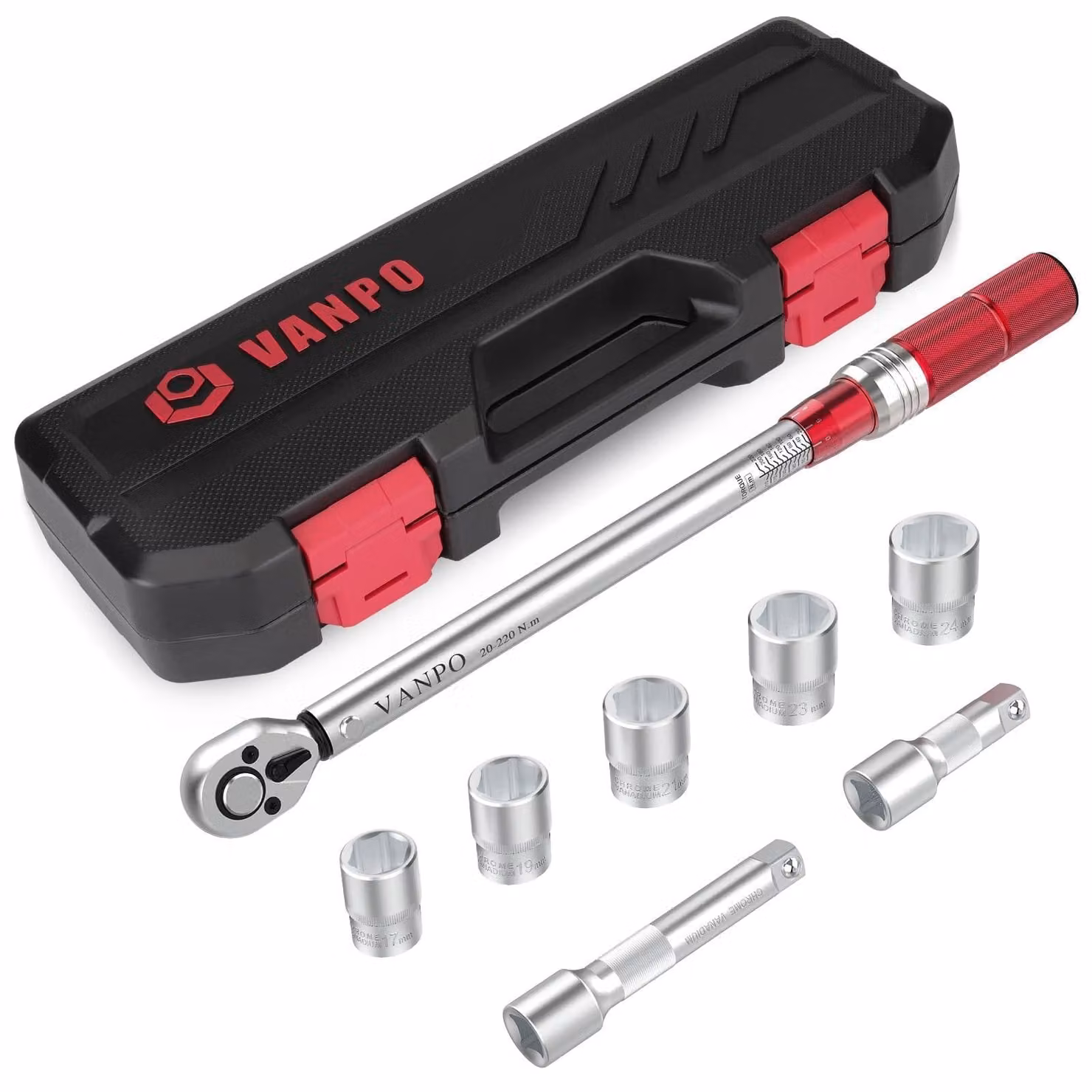 Chiave dinamometrica 1/2 pollice - 20-220 Nm - 8 pezzi - Cricchetto ±3% precisione - Auto e moto