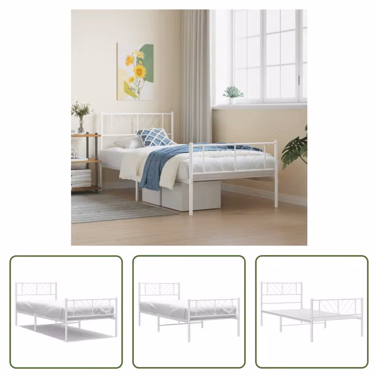 The Living Store Struttura letto con testiera e pediera in metallo bianco 100x190 cm