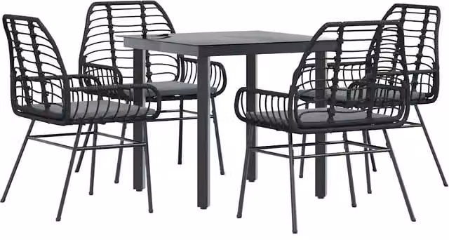 Set da Pranzo da Giardino con Cuscini 5 pz | Set Salotto da Giardino Polyrattan Vetro