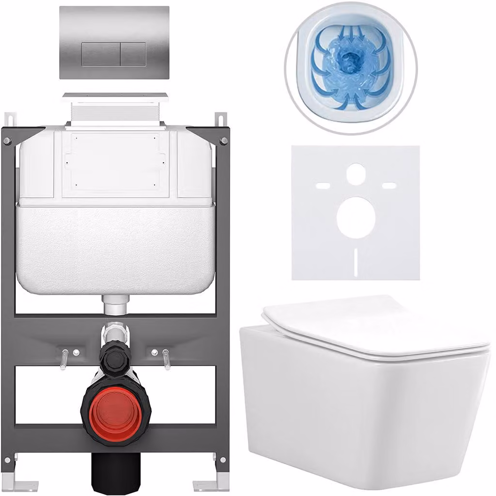 CERANO - Set WC da incasso Forte - bianco lucido - pulsante Prime/Modulo, argento - comando dall'alto - installazione pre-parete/cartongesso - 51x36 cm