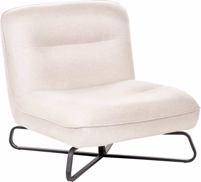 Poltrona in tessuto bianco sporco seduta ampia senza braccioli struttura in metallo nero complemento d'arredo moderno per il soggiorno