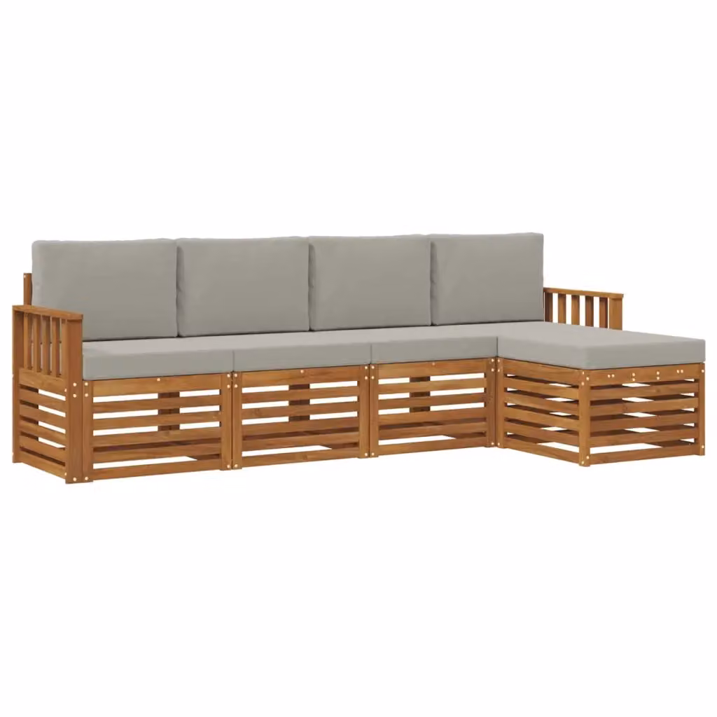 Set di divani da esterno a L vidaXL in legno di acacia con cuscini beige e grigi – 2
