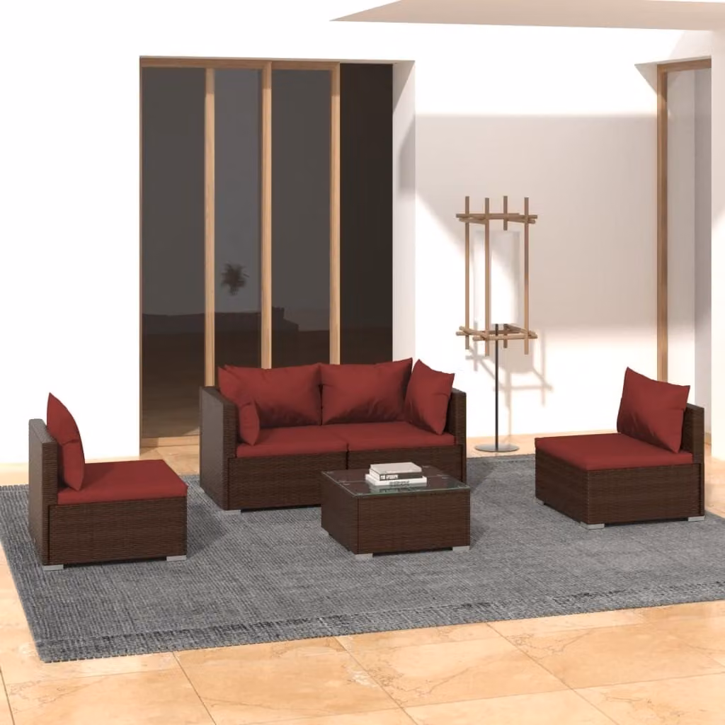 Maison Exclusive - Set da giardino da 5 pezzi con cuscini in polyrattan marrone