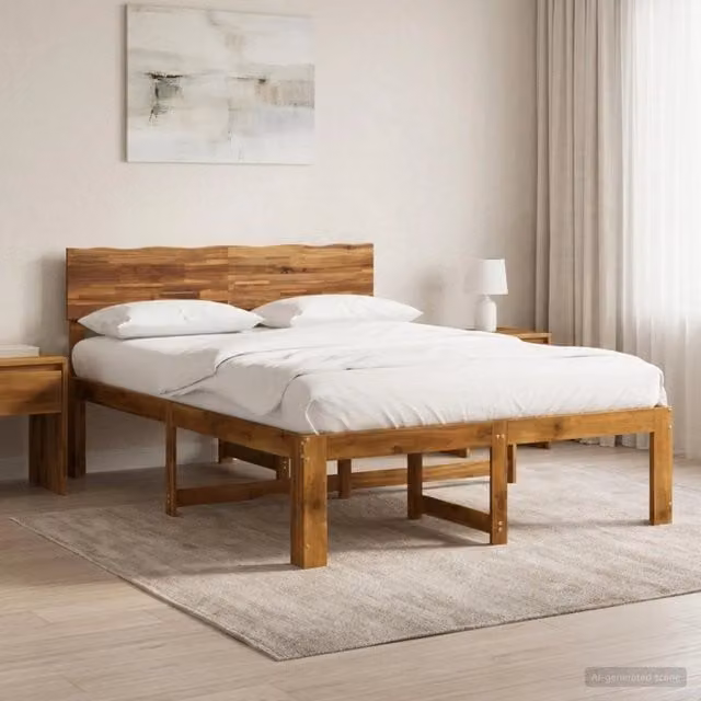 Letto matrimoniale con testiera ROSTOCK vidaXL in legno di acacia colore marrone L 140 cm x P 190 cm – 1