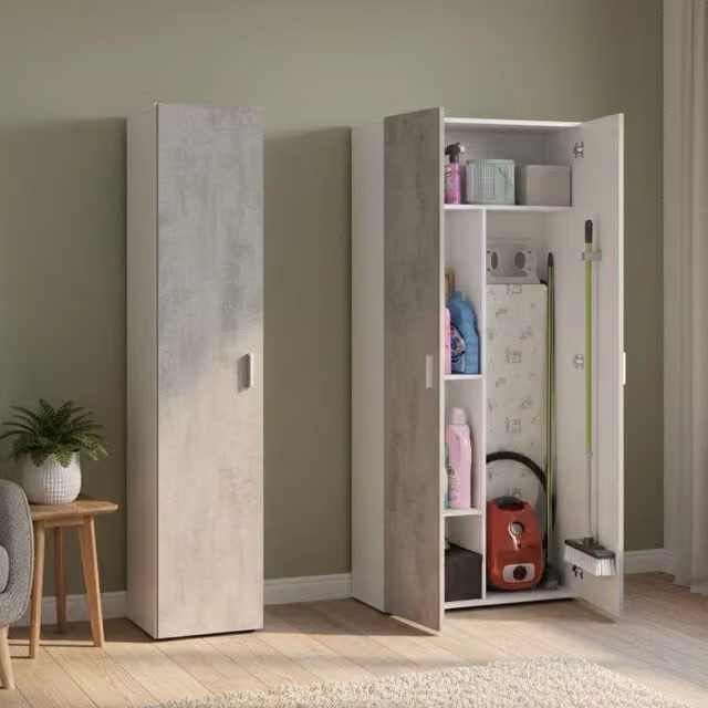 Armadio Multiuso Moderno DMORA con Ante a Battente, Bianco e Grigio, L: 121 cm, H: 182 cm – 1