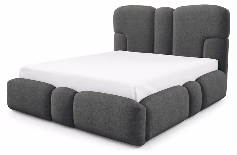 Letto imbottito con contenitore e struttura in acciaio, colore blu acciaio, dimensioni 160 x 200 cm