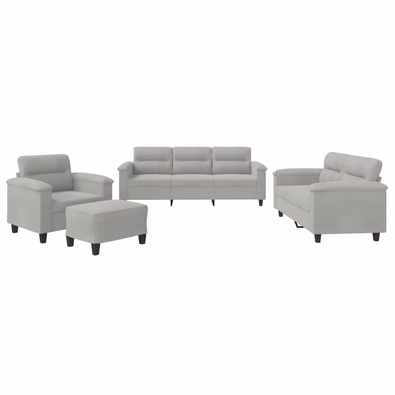 Set Divani 4 pz con Cuscini Grigio Chiaro in Tessuto Microfibra