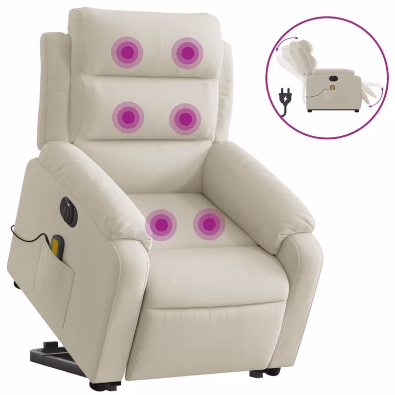 SYFAX™ Poltrona Alzapersona Massaggiante Elettrica Crema Velluto