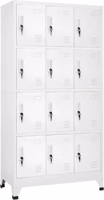 Armadietto spogliatoio HELLOSHOP26 in acciaio grigio con 12 scomparti e ante con serratura, stile moderno, L: 90 cm, P: 45 cm, H: 180 cm