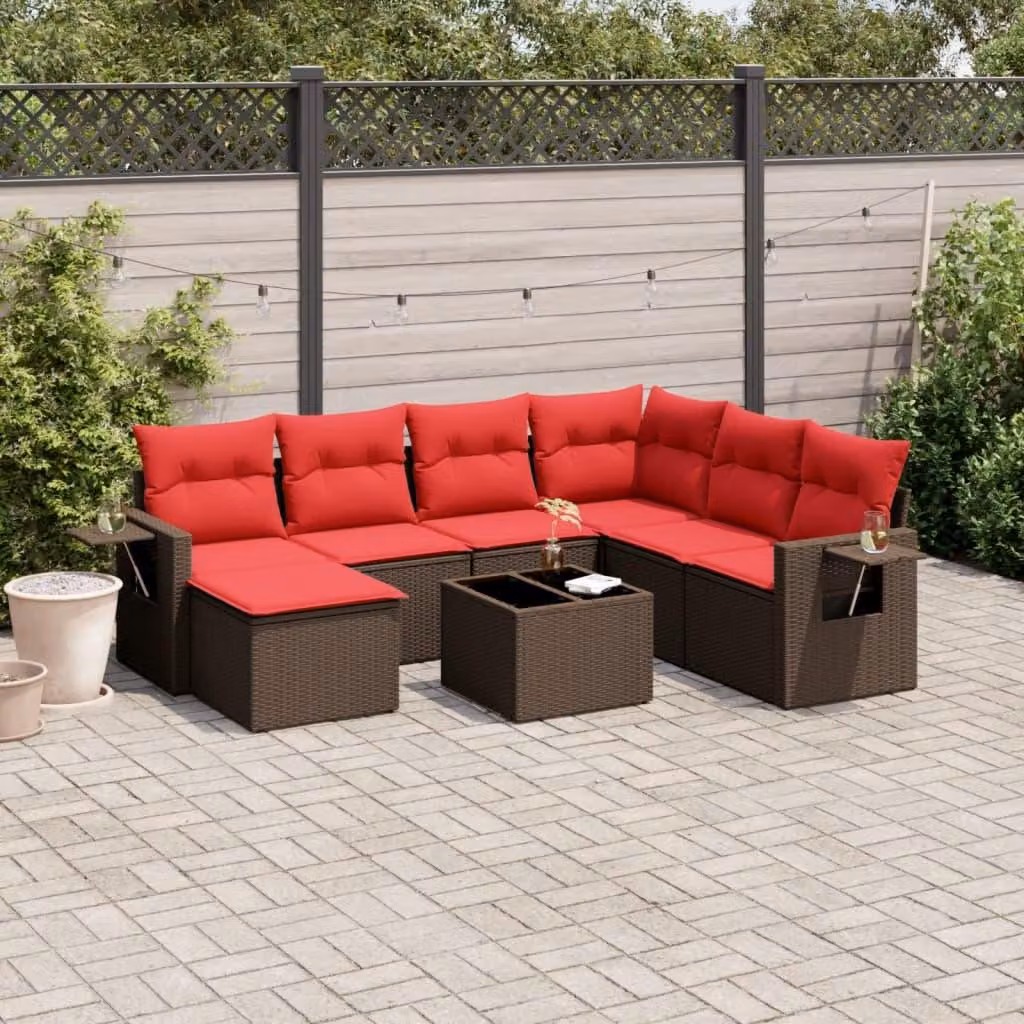 Maison Exclusive - Set di 8 pezzi per giardino con cuscini, marrone, polyrattan