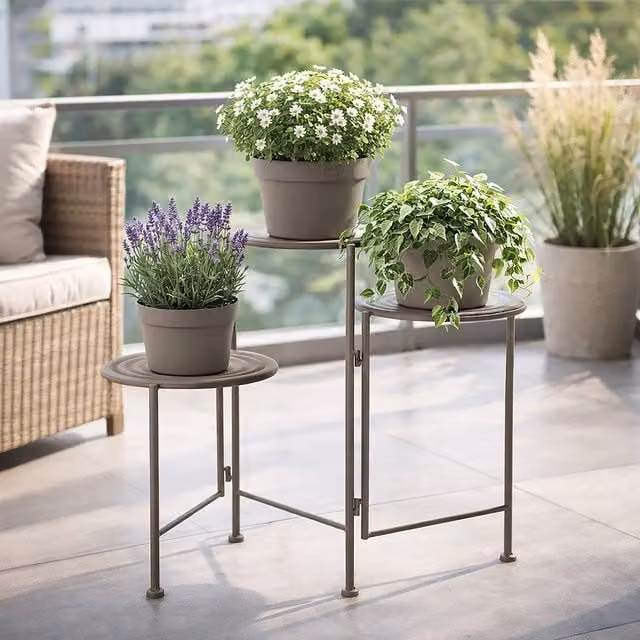 Portavasi in metallo per 3 piante color marrone opaco, ideale per balcone e terrazzo, L: 71 cm, P: 50 cm, H: 21 cm