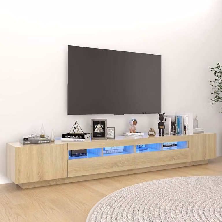 vidaXL Mobile Porta TV con Luci LED in Rovere Sonoma L: 260 cm, P: 40 cm, H: 35 cm