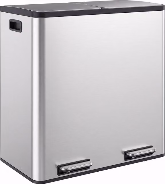 HOMCOM Pattumiera Cucina 2 x 30L, Bidone a Pedale in Acciaio Inox con Secchi Estraibili e Chiusura Ammortizzata, Argento   Aosom Italy