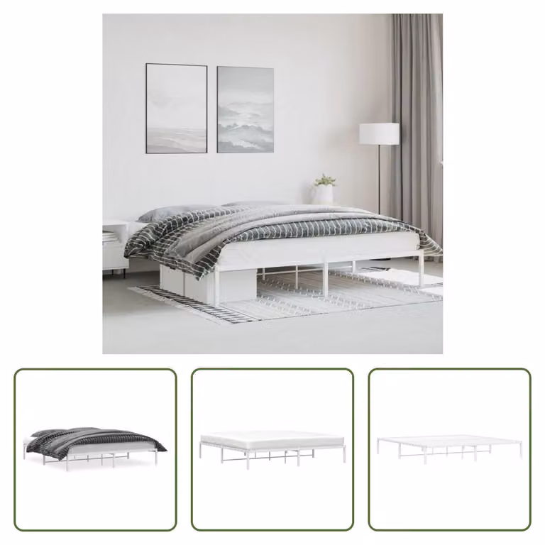 The Living Store Rete da letto in metallo bianco 200x200 cm
