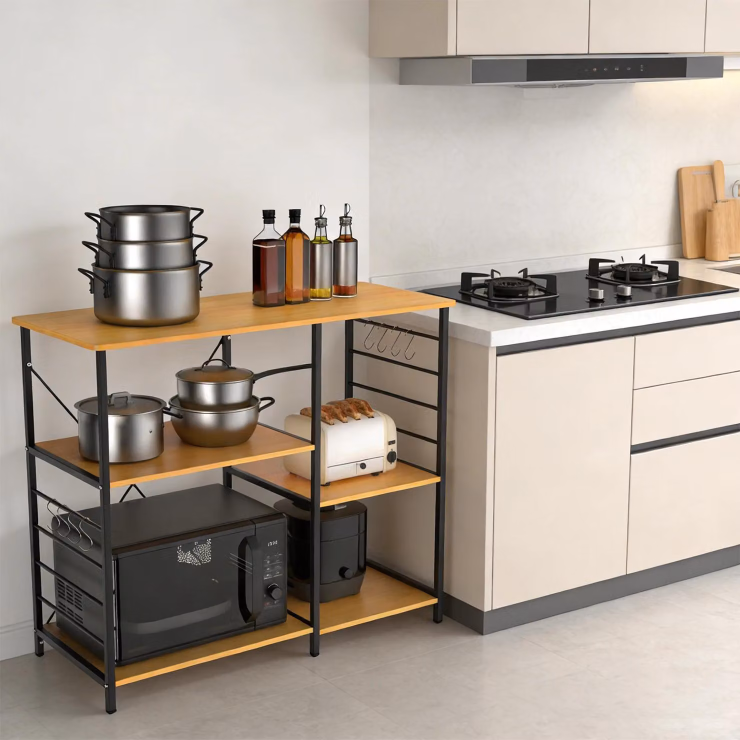 Scaffale da cucina - Scaffale per microonde/scaffale portaoggetti - Ferro - 6 ripiani (3+3) - 39×90×83 cm - Verde chiaro