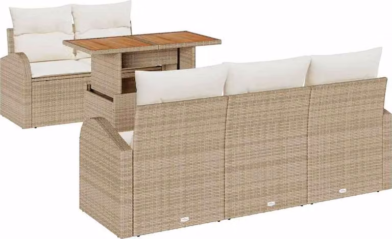 Set Divano da Giardino 6 pcs Beige Poly Rattan