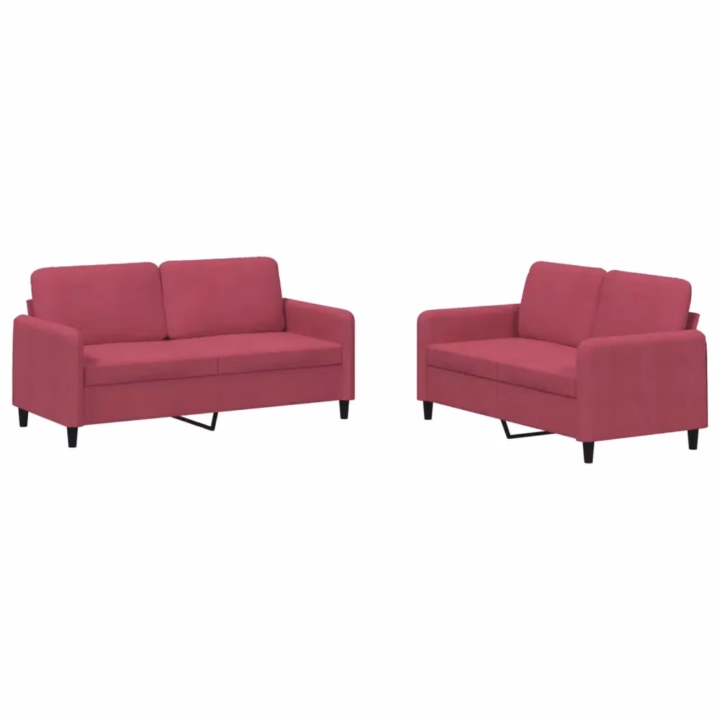 Set di 2 Divani vidaXL in Velluto Rosso per Soggiorno con Cuscini – 2