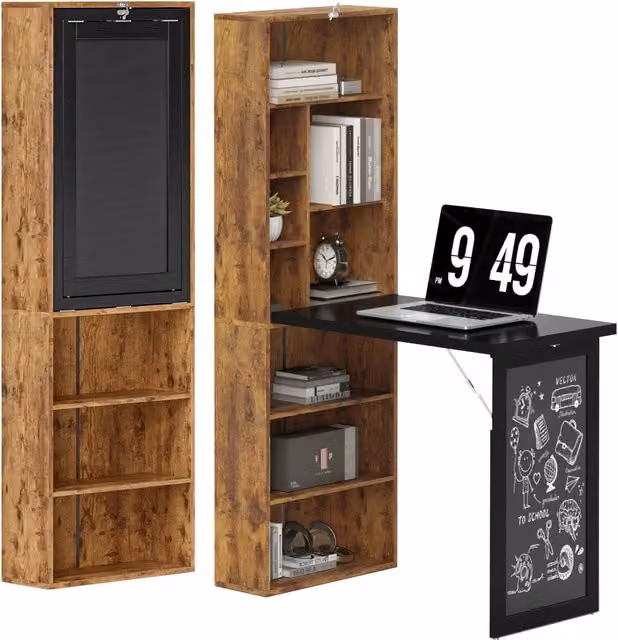 Scrivania angolare Minimal con libreria e scaffale regolabile, marrone, L 98 cm x P 51 cm x H 153 cm