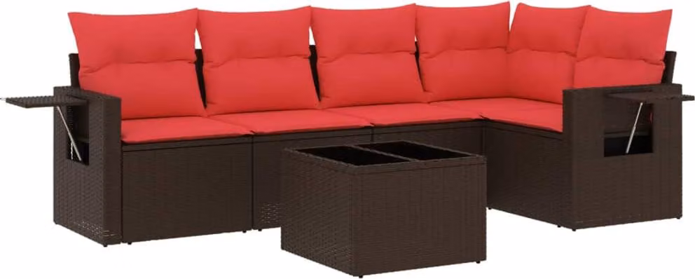 Set Divani da Giardino 6 pz con Cuscini Marrone in Polyrattan