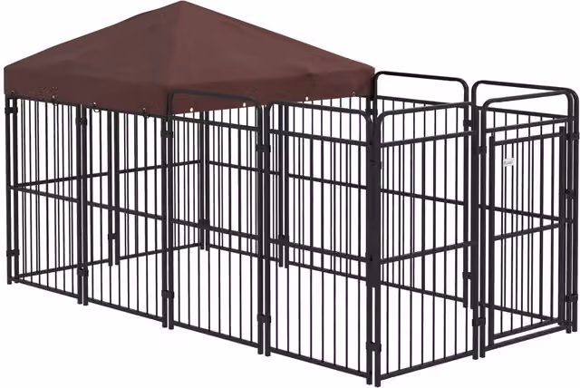 Recinto per cani da esterno XYLO in metallo marrone con tetto L 282 cm x P 141 cm x H 160.5 cm
