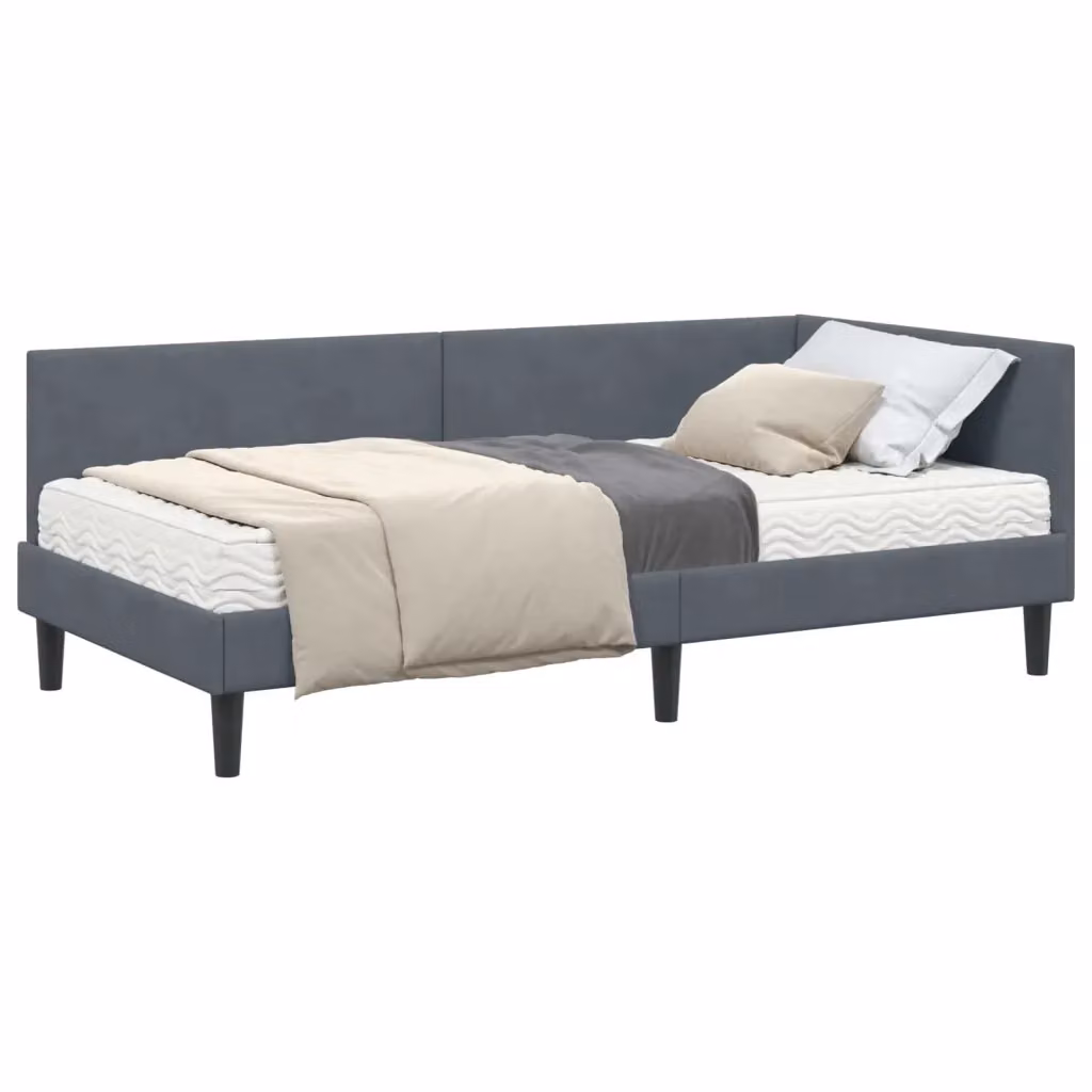 Letto Angolare Moderno vidaXL con 2 Materassi in Schiuma, Rivestimento in Velluto Grigio, L/P/H: 200 x 100 x 151 cm – 2