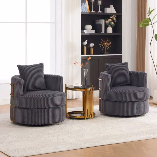 Poltrona girevole 360 WISHDOR in tessuto corduroy grigio con vano contenitore e imbottitura in schiuma