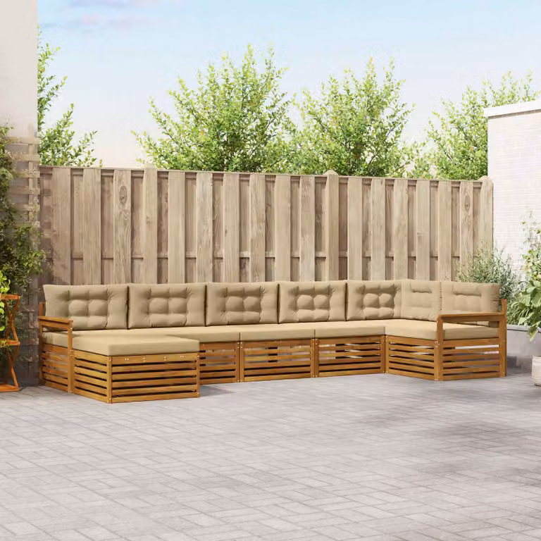 Set di divani da esterno vidaXL 7 pz in legno di acacia con cuscini beige e marrone