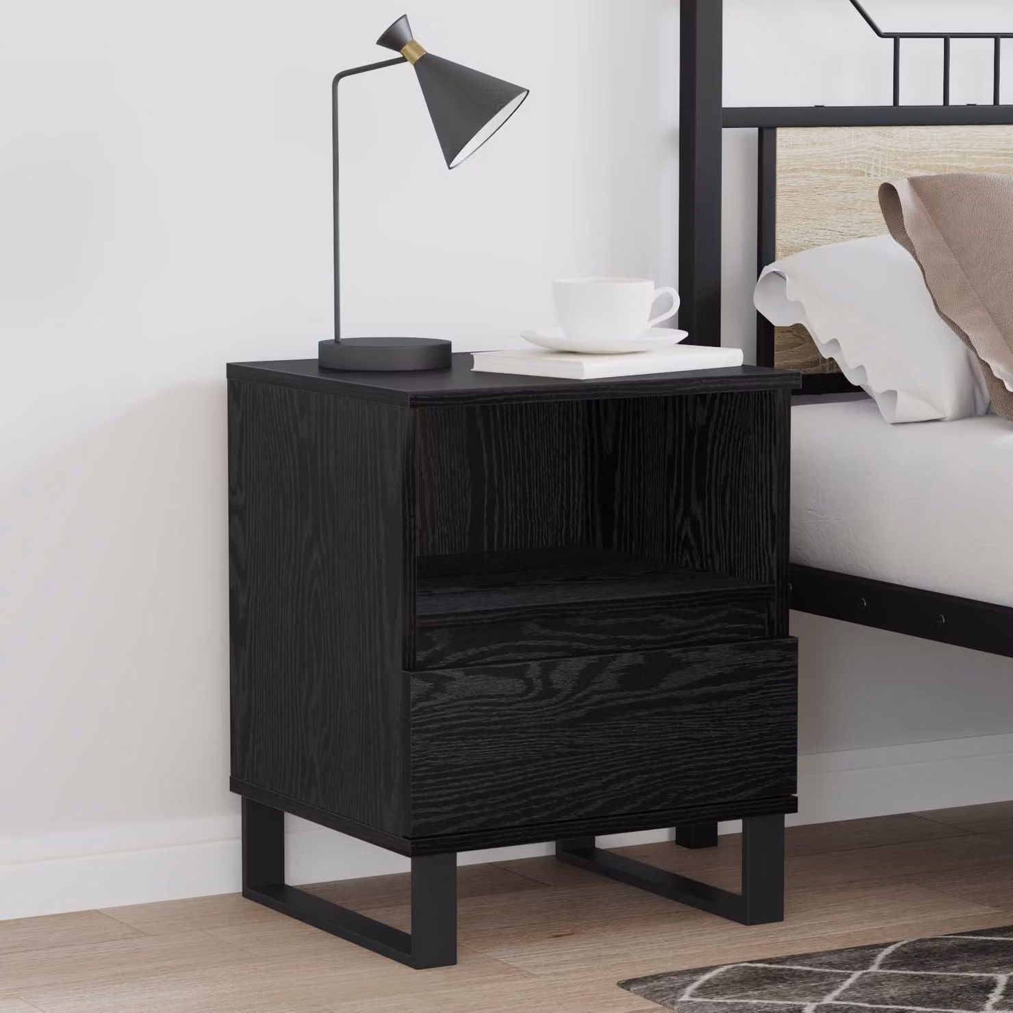 Armadietto per letto vidaXL in MDF e metallo, colore nero opaco, L 40 cm x P 35 cm x H 50 cm