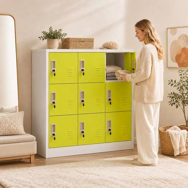 Locker Cabinet, Light Grey And Green, 90x45x92.5 Cm, Steel