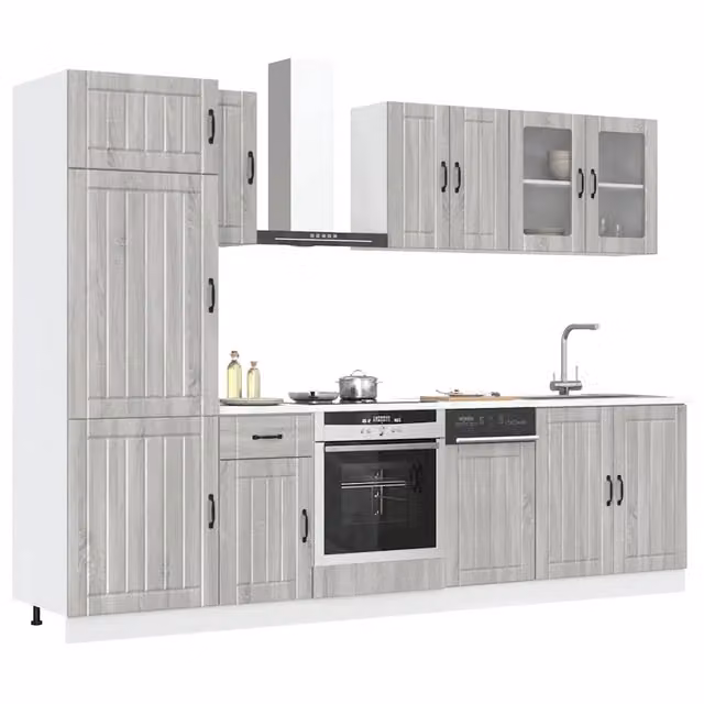 Set Mobili da Cucina Moderno vidaXL Grigio con Ante in Vetro e Ripiani Interni