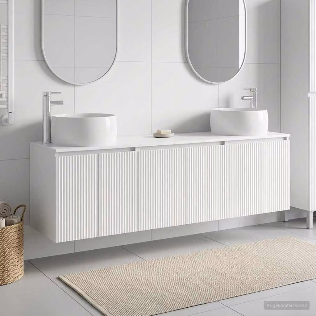 Set di 3 mobili da bagno vidaXL in bianco lucido con base lavabo e pensili sospesi L/P/H: 49,5 x 44,5 x 66 cm