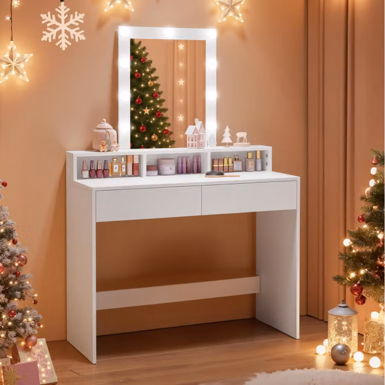VASAGLE, tavolo da toeletta con illuminazione a LED, luminosità regolabile, con specchio